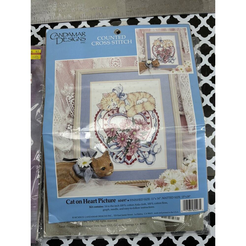 Needle Treasures Counted Cross Stitch Sealed 60497 Cat On Heart Picture 11x14”